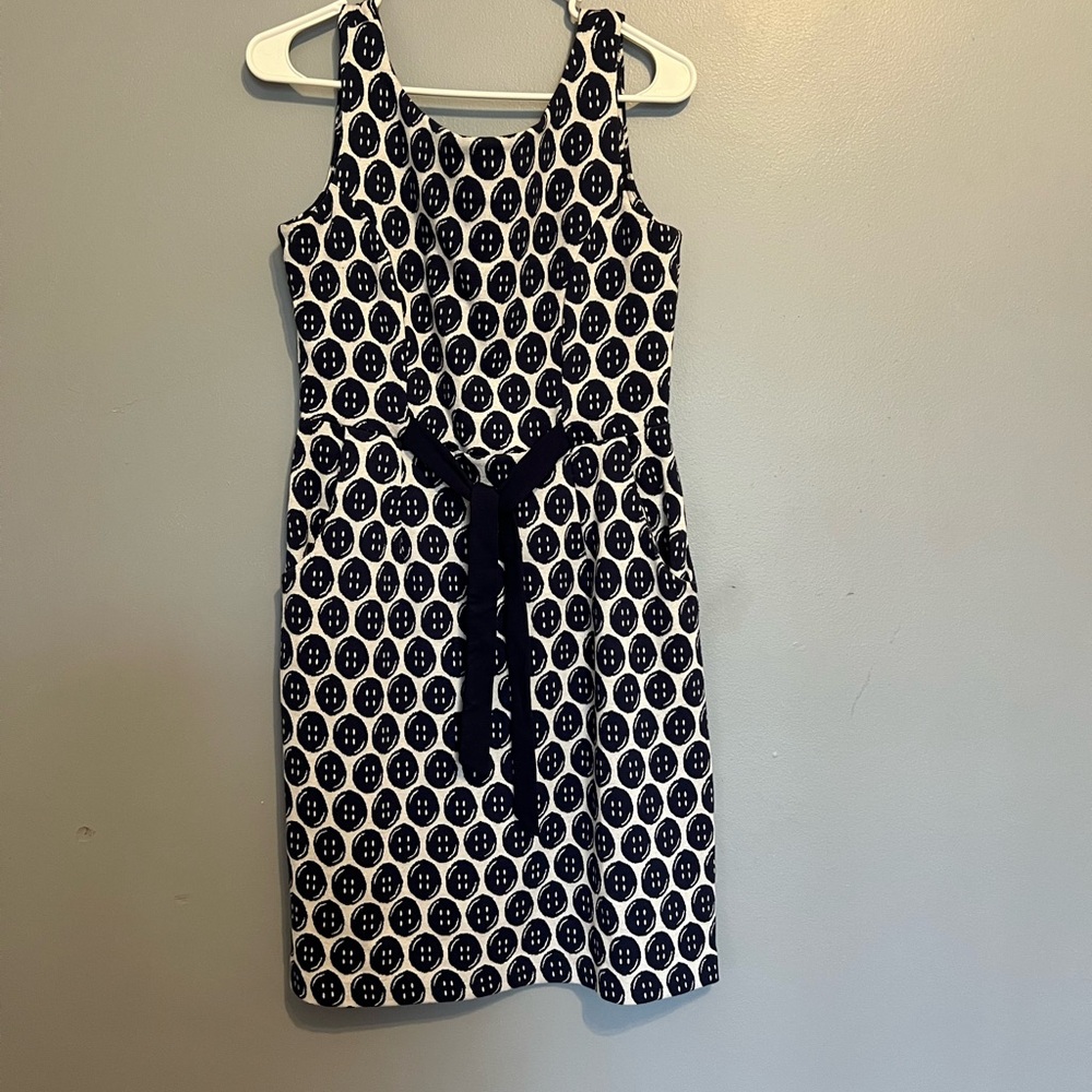 Lilly Pulitzer Navy Blue and White Ruched Tie Front Sheath Dress